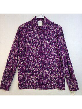 Vintage Koret 80s Abstract Geometric Blouse 10 Multi USA Colorful Retro Office